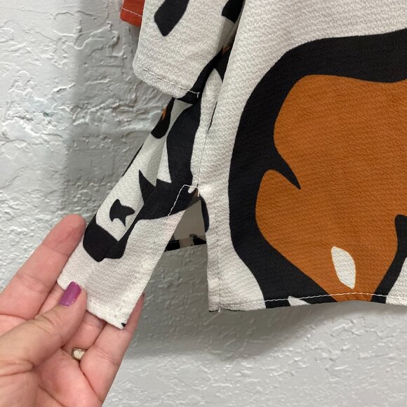 Le Streghe Womens Button up shirt 3/4 sleeves Floral Fall Leaves Italy Size M - Picture 9 of 10